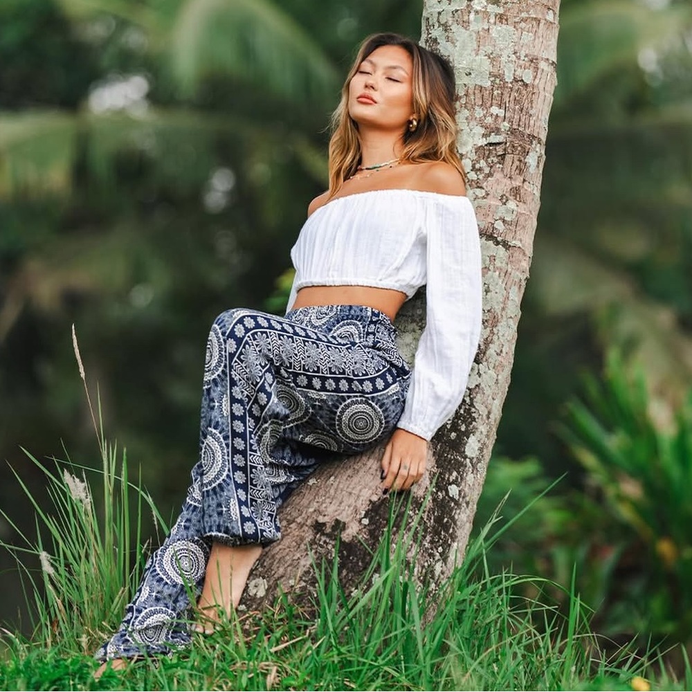 Lotus and Luna Bohemian White Gauze Cropped Top